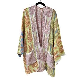 Free People Mallorca Knit Oversize Open Front Pastel Sweater Small Oversized